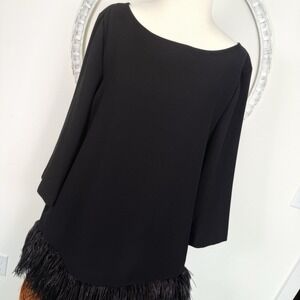 KATE SPADE Feather Trim Black Do Wonders Tunic Top Mini Dress 12 LBD Party $498.